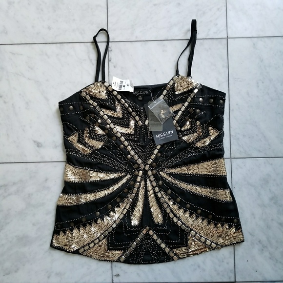 LF Tops - LF Gold & Black Beaded Tank Top